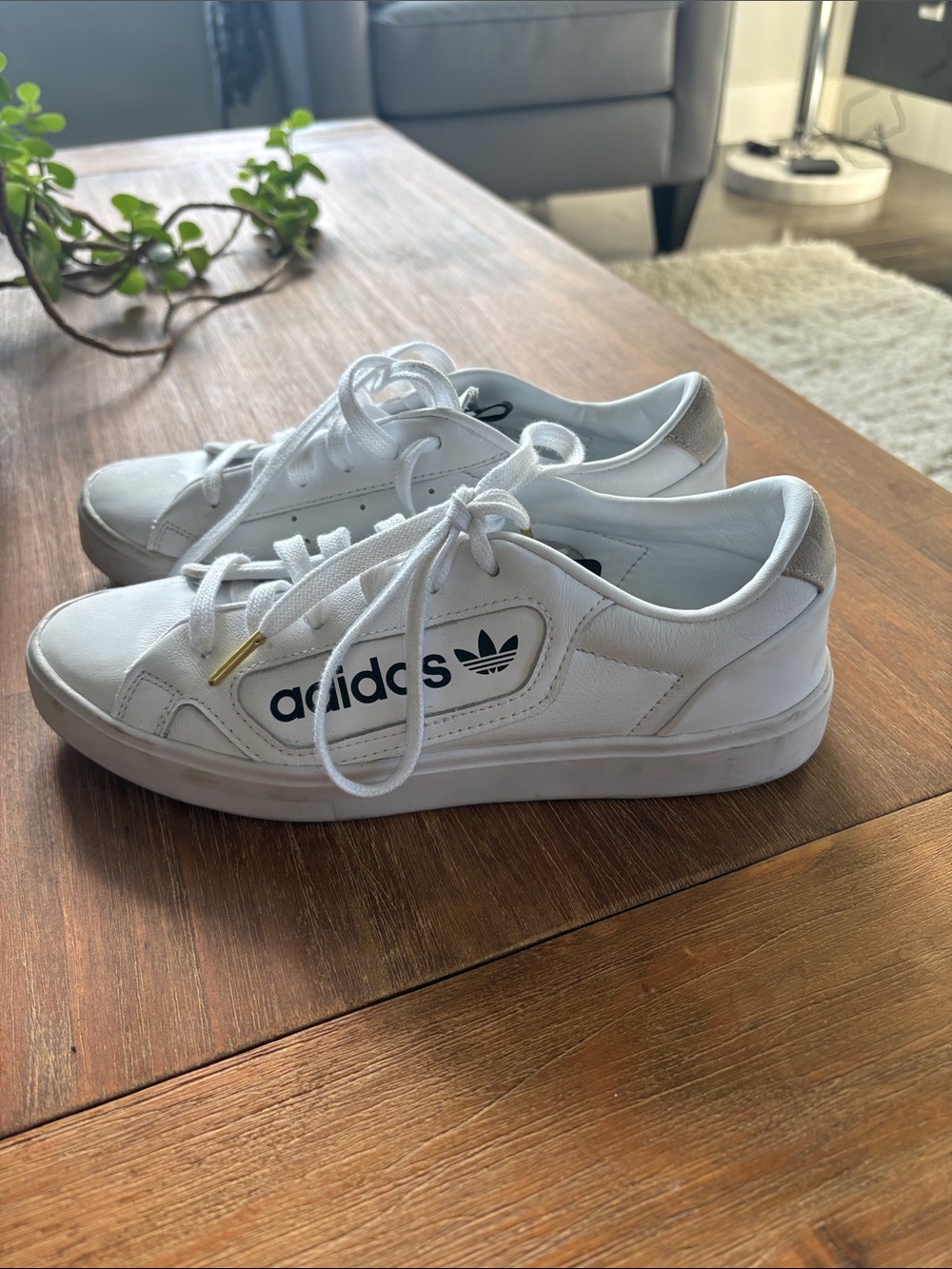 adidas White Low-Top Sneakers with Black Logo